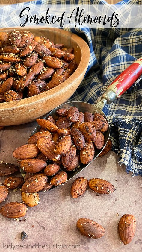 Smoked Almonds In Smoker, Smoked Nuts In Smoker, Smokehouse Almonds Recipe, Smoked Almonds Recipe, Brown Sugar Pound Cake, Smoked Dishes, Smoked Almonds, Smoker Ideas, Crescent Cookies