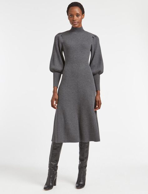 Knitted Dress Outfit, Grey Knit Dress, Eva Dress, Knit Dresses, Blouson Sleeve, Fall Winter Dresses, Knit Maxi Dress, Ribbed Knit Dress, Maxi Knit Dress