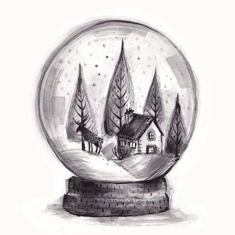 Mini snow globe drawing. I've decided to only post festive things between now and Christmas Snow Globe Drawing, Christmas Drawing Ideas, Globe Drawing, Reindeer Drawing, Xmas Drawing, Christmas Sketch, Winter Drawings, Desen Realist, Christmas Snow Globes