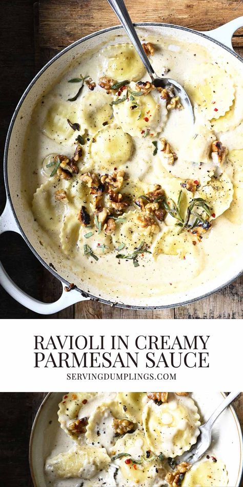 Unique Ravioli Filling, Ravioli Sauce Recipe, Ravioli Sauce, Dumpling Recipes, Pasta Bakes, Creamy Parmesan Sauce, Parmesan Cream Sauce, Homemade Ravioli, Cream Sauce Recipes