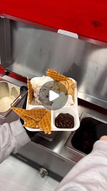 Howling Cow ® on Instagram: "Drum roll, please... 🥁 We are thrilled to present our newest menu item: Ice Cream Nachos! 🍨🙌 Visit the Creamery to enjoy this delicious treat and start by selecting one or two scoops of your favorite ice cream flavors as the base. Then, choose between hot fudge, hot peanut butter sauce, or hot marshmallow sauce for dipping our homemade waffle cone chips into! To top it all off, our Ice Cream Nachos come with a generous serving of whipped cream. Perfect for sharing with your Valentine this season and available for a limited time only! 💖😉 #howlingcow #howlingcowicecream #icecreamnachos #valentinesdaytreat #raleighnc" Waffle Chips For Ice Cream, Ice Cream Nachos Recipe, Ice Cream Nachos, Waffle Cone Chips, Waffle Nachos, Marshmallow Sauce, Homemade Waffle, Waffle Ice Cream, Peanut Butter Sauce