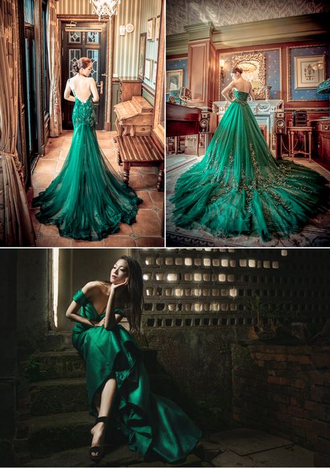 8 Hot Color Trends for Wedding Reception Dresses! Green Wedding Dresses, Emerald Green Weddings, Green Dresses, Beauty Dress, Wedding Dresses Unique, Gorgeous Gowns, Green Wedding, Wedding Looks, Beautiful Gowns