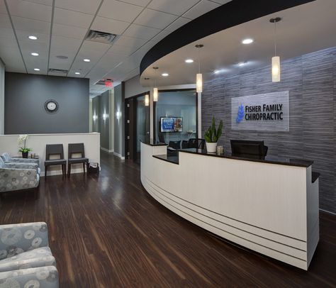 Fisher Family Chiropractic - Chiropractic Office Design Chiropractic Office Design, Medical Clinic Design, Office Reception Area, Medical Office Decor, Office Waiting Rooms, Medical Office Design, Family Chiropractic, Clinic Interior Design, Office Remodel