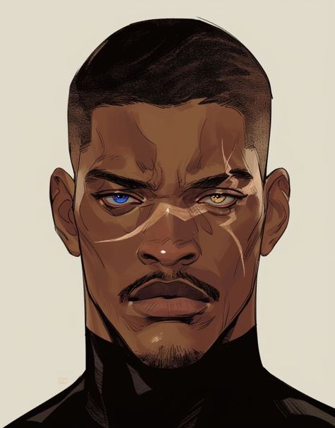 Archivist Character Design, Dnd Black Character Art, Black Man Oc Art, Black Character Art Male, Oc Art Character Design Male, Male Villain Character Design, Black Oc Male, Black Male Oc Art, Black Male Drawing