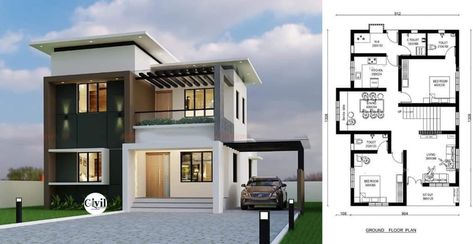 Two Story House Design, Modern House Floor Plans, Indian House Plans, 2 Storey House Design, Modern Floor Plans, House Facades, Small House Elevation, House Plans Mansion, Affordable House Plans