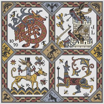 Cross stitch pattern from Long Dog Samplers featuring a animals trying to take over the bunny castle!Pattern is stitched on 14 count Aida of your choice using DMC or Gentle Arts threads. Stitch count is 265 x 265. Rocking Horse Cross Stitch Pattern, Medieval Cross Stitch Patterns, Medieval Cross Stitch, Bunny Castle, Long Dog Samplers, Castle Cross Stitch, Gothic Cross Stitch, Stitch Stuff, Dragon Cross Stitch