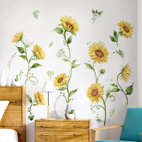 PRICES MAY VARY. It can be stuck onto any clean, dry, non-textured smooth surfaces: walls, windows, tiles, furniture, mirrors, even your refrigerators. decalmile wall stickers are made of high quality, bright and colourful, easy to peel and stick, removable and waterproof. decalmile sunflower wall stickers are perfect to decorate dining room, bedroom, living room, office, dormitory and more. Come in 8 sheets, sheet size: 21cm x 30cm (8.27" x 11.81")or depending on your preference to DIY. If you' Sunflower Room, Wall Decals For Bedroom, Flower Wall Decals, Vine Wall, Flower Wall Stickers, Wall Stickers Bedroom, Wall Stickers Living Room, Tv Background, Tree Wall Decal