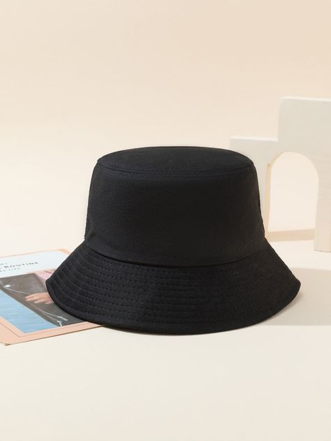 Black Casual Collar  Fabric Plain Bucket Hat Embellished   Women Accessories Sombreros Aesthetic, Bucket Hat Fashion, Black Bucket Hat, Bucket Hat Women, Black Bucket, Bucket Hat Black, Thrift Finds, Hat Women, Black Accessories