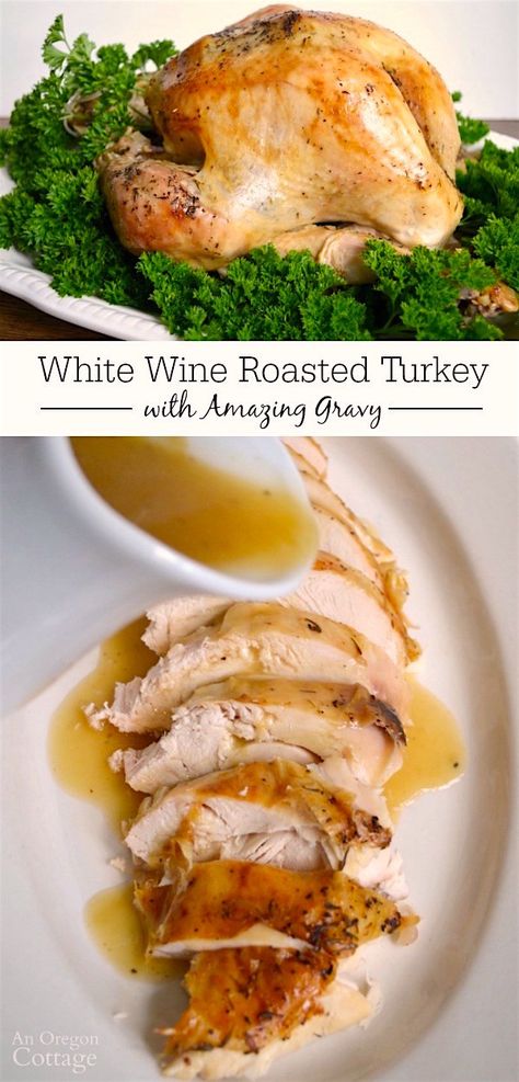 This simple recipe for roasted turkey basted with white wine makes the most amazing gravy! Try it for your next holiday and enjoy the compliments. Basting A Turkey, Best Thanksgiving Turkey Recipe, Turkey Wine, Roast Turkey Recipes, Roast Turkey, Homemade Gravy, Turkey Recipes Thanksgiving, Easy Oven, Turkey Recipe