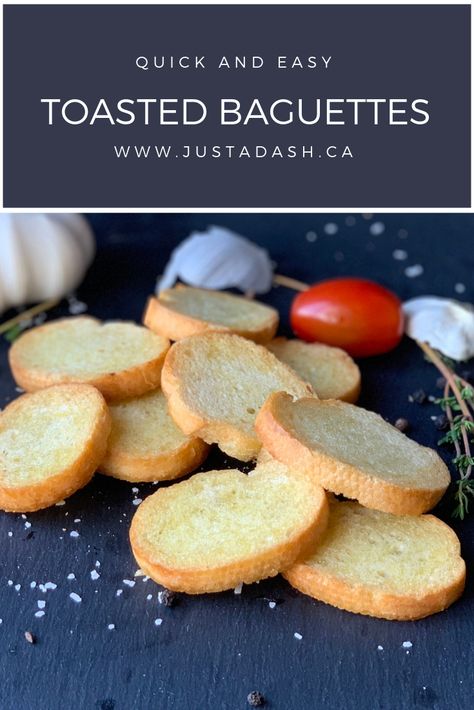 Very quick and easy to make Toasted Baguette Crisps. They can be flavoured many different ways or toasted plain with just olive oil! It is the perfect accompaniment to many dips and spreads and can be easily made at home! #foodblogger #appetizers #appe #baguettes #toastedbaguette #thefeedfeed #breads #foodblog #foodblogger Baguette Crackers, Savory Cookies, Bread Crackers, Dips And Spreads, Toasted Baguette, Crostini Appetizers, Bagel Chips, Baguette Bread, Bread Appetizers