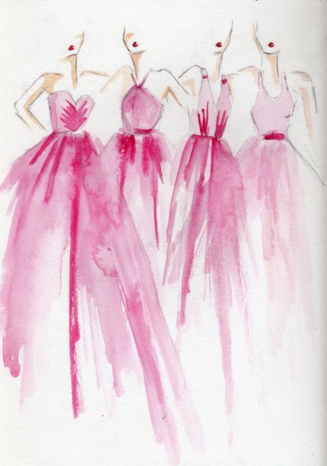 Fashion Illustration Watercolor, Watercolor Fashion, Picture Collage Wall, Dress Sketches, Illustration Fashion Design, Art Et Illustration, Watercolor Drawing, Picture Collage, Bridesmaids Dresses