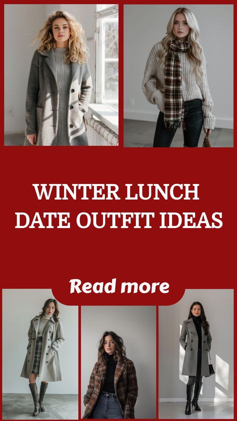 Winter fashion inspiration with women wearing stylish coats and scarves for lunch dates. Casual Date Day Outfit Winter, Lunch Date Ideas Outfit, Cafe Date Outfit Winter, What To Wear To Afternoon Tea In Winter, Lunch Date Outfit Casual Classy Winter, Lunch Date With Friends Outfits, Lunch Outfits Winter, Winter Coffee Date Outfit, Casual Lunch Date Outfit