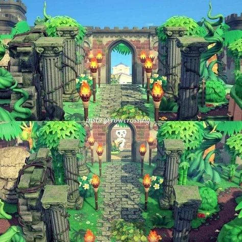 Acnh Tropical Jungle Island Ideas, Acnh Jungle Core Entrance, Acnh Ruins Island, Jungle Island Animal Crossing, Acnh Jungle Island, Jungle Core Animal Crossing, Junglecore Animal Crossing, Acnh Frog Island, Animal Crossing Jungle