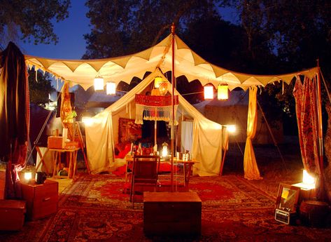 Glamping, tent camping, medieval camping boho gypsy tent decor ReVamp Larp Tent, Bamboo Tent, Festival Camping Setup, Camping Tent Decorations, Champagne Lounge, Camping Ideas For Couples, Zelt Camping, Camping Bedarf, Tent Set Up