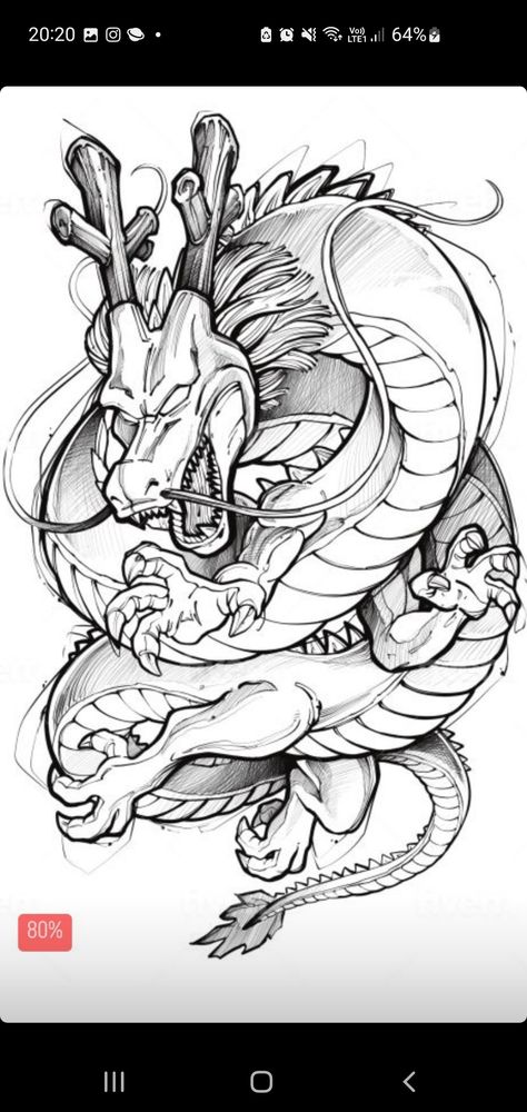 Dragon Ball Z Tattoo Dragon, Dragon Ball Shenron Drawing, Super Shenron Tattoo, Dbz Dragon Tattoo, Dragon Ball Z Sleeve Tattoo, Sheilongue Dragon Ball, Vegeta Outline, Dbz Tattoo Design, Real Tattoo Designs