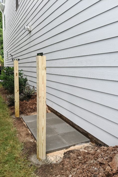 DIY Garbage Can Enclosure - Hide Your Trash Cans Outdoors! - Pine and Poplar Garbage Can Side Of House, Ideas For Trash Cans Outside, Hide Trash Cans Front Yard, Trash Can Disguise Outdoor, Trash Can Shed Outdoor, Hide Garbage Cans Outside Diy, Outdoor Trash Storage, Trash Can Outdoor Hidden, Garbage Can Enclosure Diy