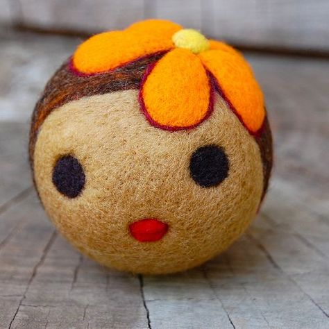 Needle felted doll jingle ball | asherjasper | Flickr Felt Ball Crafts, Needle Felted Ornaments, Needle Felting Diy, Wool Applique Patterns, Recycled Sweaters, Felt Fairy, Felt Gifts, Needle Felting Tutorials, Dryer Balls