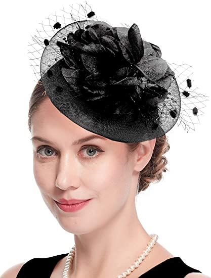 Fascinators Hats for Womens 50s Headwear with Veil Flower Cocktail Wedding Tea Party Church Derby Hat(1-4-black) at Amazon Women’s Clothing store Hair Styles With Hats, Fascinators Hats, Wedding Tea Party, Wedding Tea, Tea Party Hats, Cocktail Wedding, Derby Hat, Wedding Cocktails, Fascinator Hats