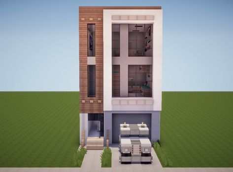 Modern Townhouse Townhouse Modern, Villa Minecraft, Minecraft Modern City, Modern Minecraft Houses, Minecraft City Buildings, Minecraft Mansion, Minecraft Houses Blueprints, Minecraft House Plans, Modern Townhouse