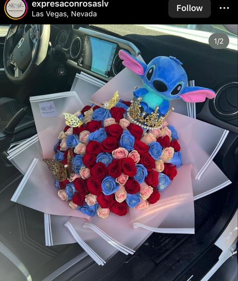 Ramos Ribbon, Lilo And Stitch Flower, Stitch Bouquet, Graduation Flower Bouquet, Cupcake Flower Bouquets, Quinceanera Pink, Flower Boquet, Spiderman Gifts, Birthday Flowers Bouquet