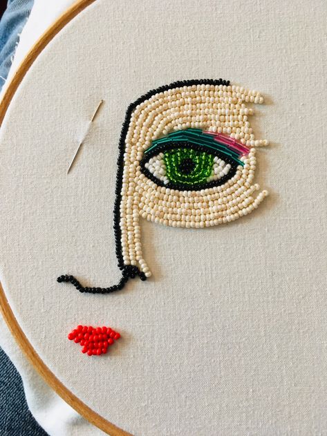 My project in Beaded Embroidery Portraits course | Domestika Photography Terminology, Mask Project, Photography Terms, Embroidery With Beads, Textile Art Embroidery, Gift Cards & Certificates, Art Embroidery, Free Photography, Craft Markets