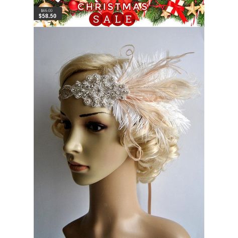 Champagne ivory1920'S Rhinestone Feather Flapper Headband Bridal Head... ($59) ❤ liked on Polyvore featuring accessories, hair accessories, gold, headbands & turbans, 1920s headband, 1920s feather headband, headband hair accessories, bridal headbands and turban headband Estilo Charleston, 1920s Hair Accessories, Hair Fascinators, Hair Accessories Gold, Flapper Hair, Bridal Head Piece, 1920s Headband, Bridal Headbands, Gatsby Headband