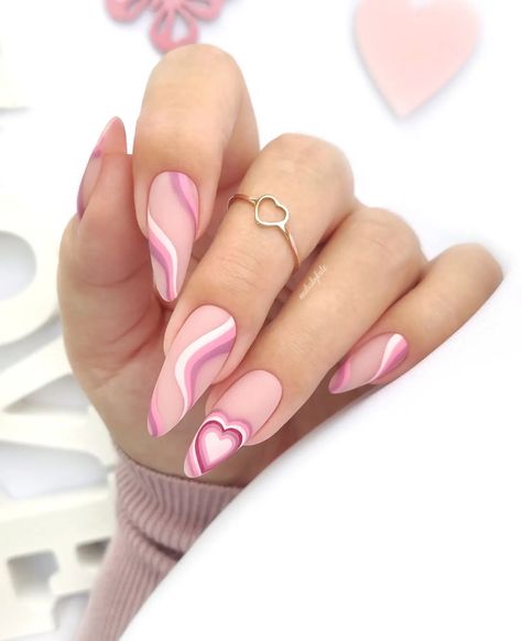 30 Cute Heart Nails to Inspire You Ongles Rose Pastel, Lilac Nails Design, Pink White Nails, Lilac Nails, Heart Nail Art, Heart Nails, Nail Arts, Valentine's Day Nails, Valentines Nails