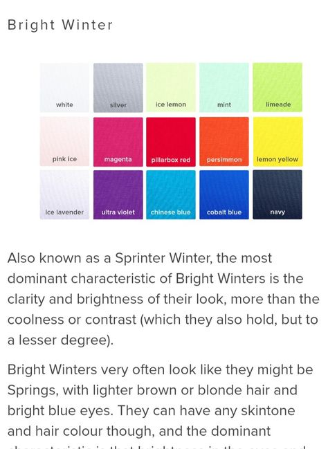 Sprinter Winter Color Palette, Clear Winter, Bright Blue Eyes, Winter Color Palette, Bright Winter, Winter Color, Winter Colors, Lemon Yellow, Season Colors