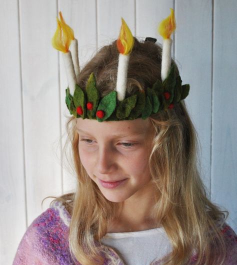 Felted Crown, Wool Santa, Santa Lucia Day, St Lucia Day, First Birthday Crown, Crown For Kids, Felt Crown, Christmas Crafts For Toddlers, Diy Santa