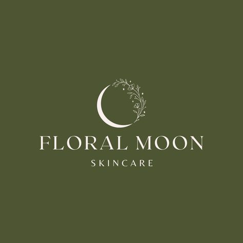 Feminine floral crescent moon template logo on Canva, by Lemon & Birch. Serif skincare logo design, timeless logo, tempate logo, floral logo, botanical logo Skincare Logo Design Inspiration, Crescent Moon Template, Moon Logo Ideas, Brand Logo Font, Logo Lune, Moon Template, Skincare Logo Design, Moon Logo Design, Botanical Branding