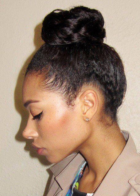 Braided High Bun, Transition To Natural Hair, Long Natural Curly Hair, Hair Shrinkage, Straightening Natural Hair, Natural Hair Transitioning, Natural Hair Bun Styles, Transitioning Hairstyles, Big Bun