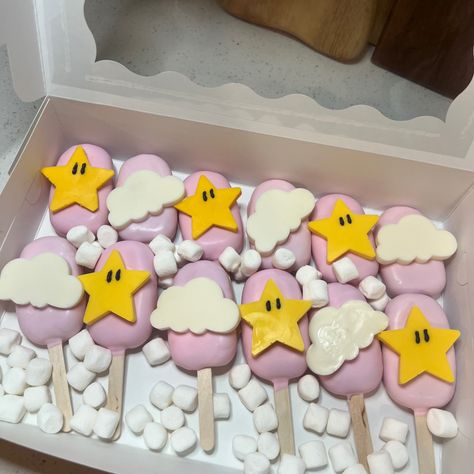 Princess peach party Princess Peach Cakesicles, Princess Peach Dessert, Princess Peach Treats, Princess Peach Sugar Cookies, Princess Peach Dessert Table, Princess Peach Cake Pops, Princes Peach Birthday Theme, Princess Peaches Birthday Theme, Princess Peach Cupcakes