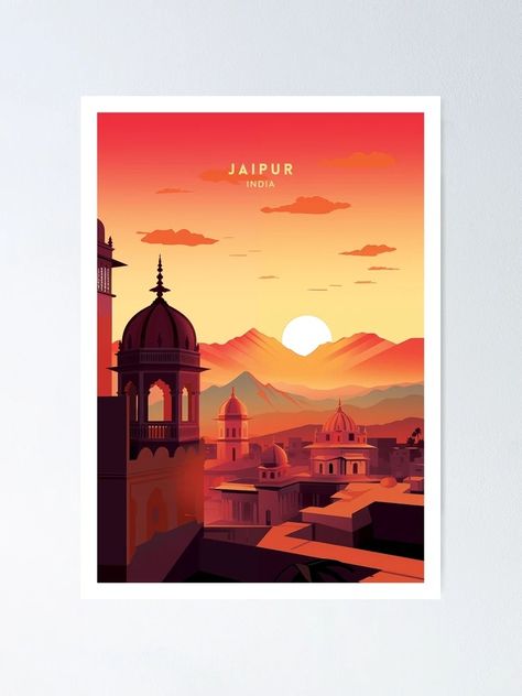 "Jaipur: Colors of Indian Heritage" Poster for Sale by NeuralVibe | Redbubble Jaipur Illustration, Heritage Poster, City Palace Udaipur, Drive Poster, India Gate, Travel Canvas, Travel Poster Design, Indian Heritage, Travel Illustration