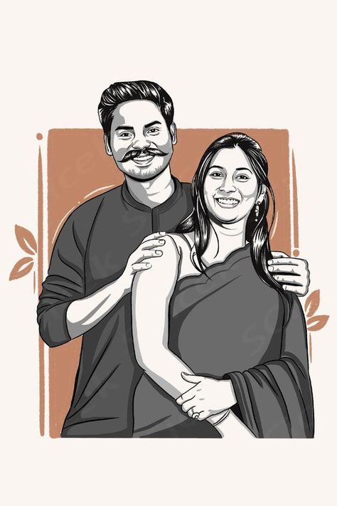 Couple Digital Painting, Couple Digital Art Illustration, Cute Couple Drawing Ideas, Couples Digital Art, Digital Illustration Couple, Couple Illustration Cute, Wedding Digital Art, Cute Couple Illustration, Couple Digital Art