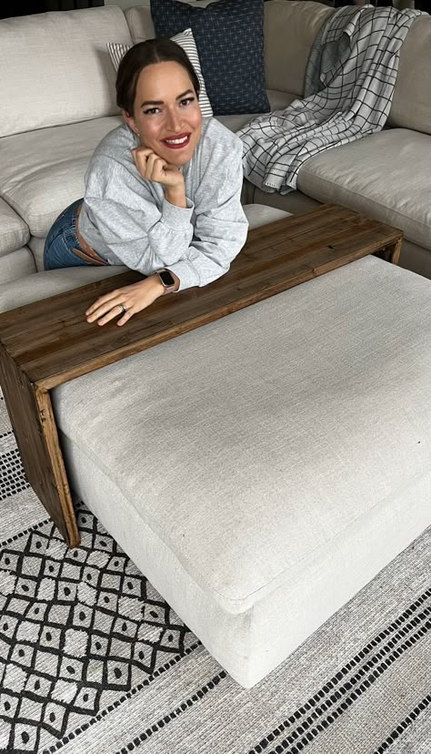 DIY Ottoman Table -Tutorial Table Top For Ottoman, Coffee Table And Ottoman In Same Room, Upholstering An Ottoman, Diy Square Ottoman, How To Style Ottoman, Diy Ottoman Table Top, Diy Over Ottoman Table, Table Over Ottomans Diy, Diy Over Ottoman Coffee Table