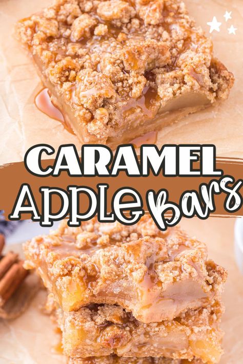 These delicious Caramel Apple Bars are simple to prepare using only 6 ingredients--they have all the taste and comfort of traditional apple pie but without the hassle. Baked with a buttery shortbread crust followed by an apple pie filling and topped with a caramel drizzled streusel! Apple Bars Easy, Caramel Apple Pie Bars, Apple Bar Recipes, Apple Pie Bars Recipe, Fall Sweets, Caramel Apple Bars, Pie Bars Recipe, Traditional Apple Pie, Winter Baking