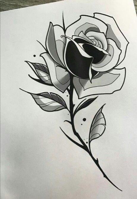 Neo Traditional Rose Drawing, Neotrad Rose, Neo Trad Rose, Neo Trad Flowers, Neo Traditional Rose, Neotraditional Rose, Neo Traditional Roses, Blackwork Rose, Noir Tattoo