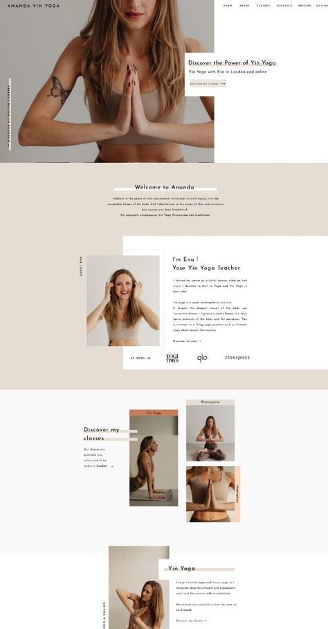 ANANDA is a beautiful and modern Showit yoga studio website template designed by #Yoga_Design_Graphic #Website_Design_Color_Palettes #Yoga_Website_Design #Elegant_Web_Design Website Design Color Palettes, Yoga Website Design, Yoga Studio Website, Yoga Branding Design, Yoga Web, Yoga Website, Website Design Templates, Unique Website Design, Yoga Themes