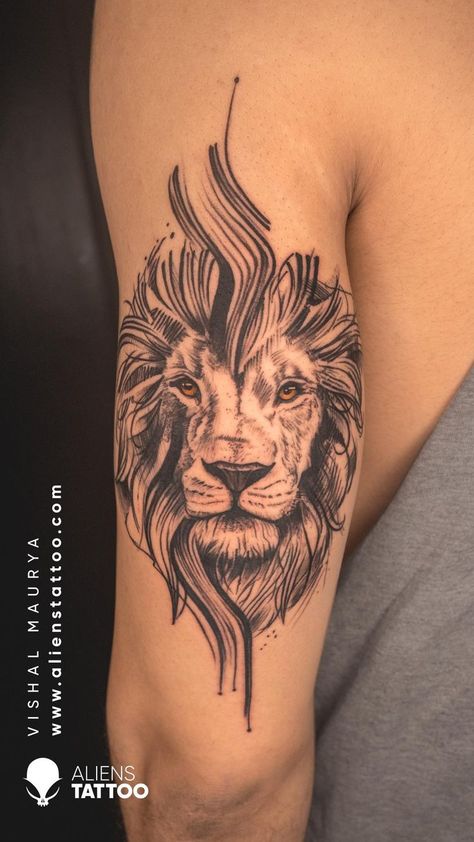 Customized lion portarit tattoo at Aliens Tattoo studio. Zodiac Sign Leo Tattoo Design, Simple Lion Tattoo, Aliens Tattoo, Tattoo Design For Men, Zodiac Signs Leo Tattoo, Small Phoenix Tattoos, Lion Art Tattoo, Tiger Tattoo Sleeve, Leo Tattoo Designs