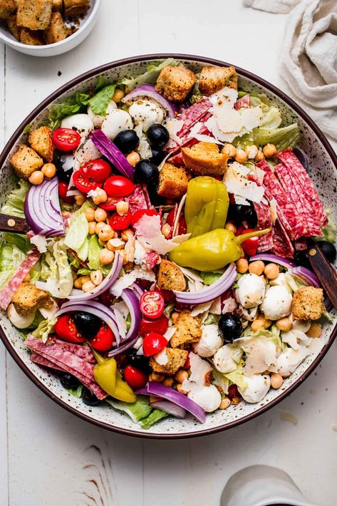 Simple Italian Chopped Salad Recipe - Platings + Pairings Chopped Salad Dressing, Chopped Salad Recipe, Homemade Italian Dressing, Chopped Salad Recipes, Italian Chopped Salad, Easy Salad Dressing, Visual Recipes, Italian Salad Dressing, Italian Salad