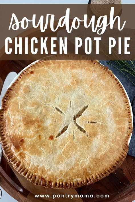 This sourdough chicken pot pie uses sourdough starter in the pie crust and the creamy chicken filling. It's sure to be a family favorite! Sourdough Chicken Pot Pie Crust, Sourdough Discard Pot Pie Crust, Sourdough Pot Pie, Sourdough Chicken Pot Pie, Rotisserie Chicken Pot Pie, Sourdough Chicken, Chicken Pot Pie Crust, Sourdough Pie Crust, Sourdough Crust