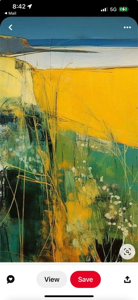 Green Abstract Landscape Painting, Yellow And Green Painting, Nature Inspired Abstract Art, Abstract Landscape Painting Acrylic Tutorial, Painting Nature Ideas, Landscape Ideas Painting, Collage Nature, Scottish Flowers, Berwick Upon Tweed