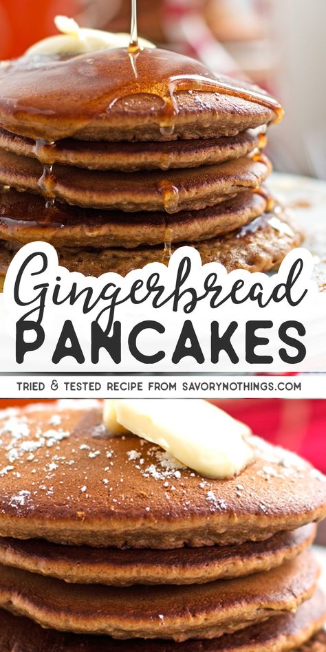 Gingerbread Pancakes Recipe, Holiday Breakfast Recipes, Easy Christmas Breakfast, Gingerbread Pancakes, Easy Gingerbread, Christmas Breakfast Recipe, Gingerbread Recipe, Pancake Recipes, Holiday Breakfast