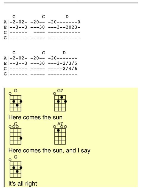 Here comes the sun Here Comes The Sun Ukulele, Ukulele Chords Songs, Ukulele Music, Music Jokes, Ukulele Chords, Guitar Tutorial, Here Comes The Sun, Guitar Stuff, Ukelele