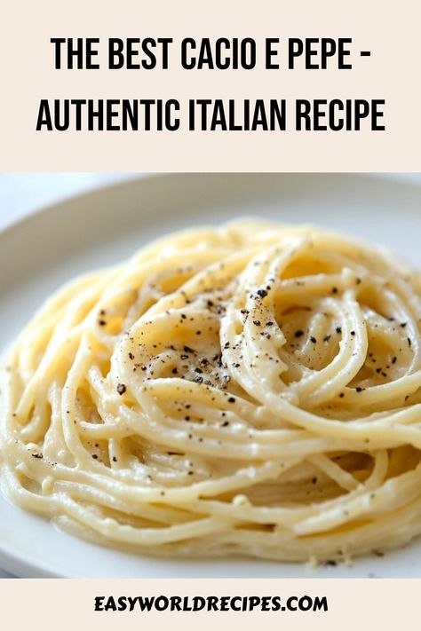 This authentic Cacio e Pepe recipe brings out the bold flavors of Pecorino Romano cheese and black pepper, delivering a perfect balance of savory and spicy with every bite. Recipes With Pecorino Romano, Black Pepper Noodles, Caico De Pepp, Classic Italian Recipes, Pecorino Romano Recipes, Italian Dinner Recipes Authentic, Italian Meals Authentic, Authentic Pasta Recipes, Black Pepper Pasta