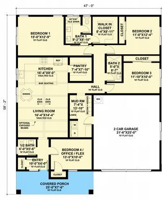 This 3-bed rustic   craftsman cottage house plan  gives you 1,848 square feet of heated living area, 180 square foot front porch and optional lower level (2,350 sq ft).  Architectural Designs' primary focus is to make the process of finding and buying house plans more convenient for those interested in constructing new homes - single family and multi-family ones - as well as garages, pool houses and even sheds and backyard offices.  Our website offers a vast collection o 3 Bedroom 2.5 Bath Floor Plans One Story, Craftsman Cottage House Plans, Small House Blueprints, Rustic Craftsman, Interesting Houses, Mission Style Homes, Buying House, Small Cottage House Plans, Craftsman Cottage