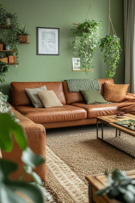 Transform your space with earthy tones like rich browns, soft greens, and terracotta. These natural hues bring warmth and harmony to any room. #EarthyTones #WarmDecor #NaturalHues Green And Terracotta Living Room, Terracotta Living Room, Green And Terracotta, Terracotta And Green, Earthy Living Room, Cozy Living Room Design, Warm Browns, Green Living Room, Apt Decor