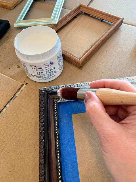 How to Paint Picture Frames - The House on Silverado Paint Photo Frames Diy, Refurbish Picture Frames, How To Paint Picture Frames Diy, Painting Old Picture Frames, 5 X 7 Picture Frame Ideas, Repaint Picture Frames Diy, Refurbished Picture Frames, How To Paint A Picture Frame, Picture Frame Painting Ideas Diy Wood