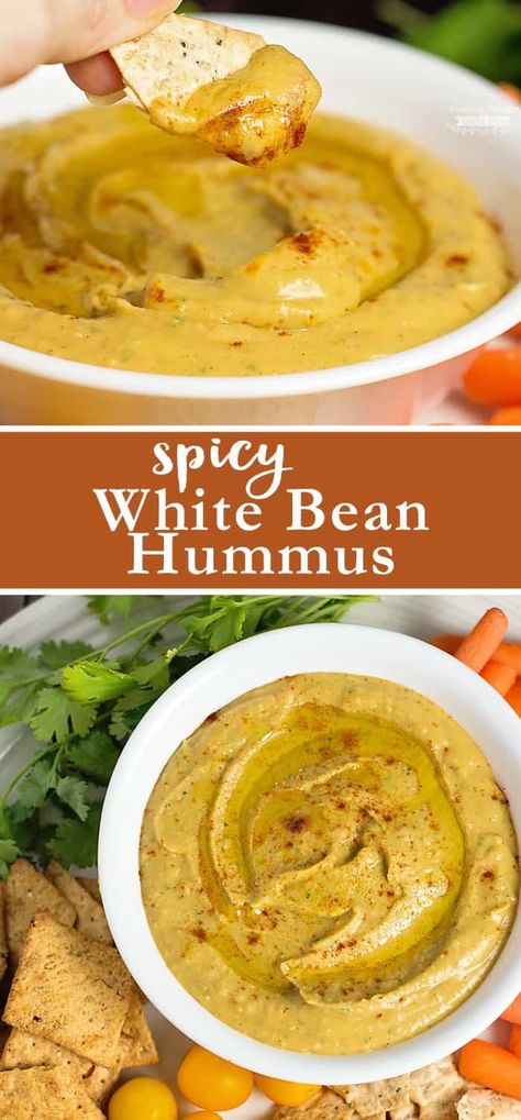 White Bean Hummus Recipe, Bean Hummus Recipe, Snacks Spicy, Recipes Dips, White Bean Hummus, Bean Hummus, Hummus Recipe Homemade, White Bean Dip, Power Snacks