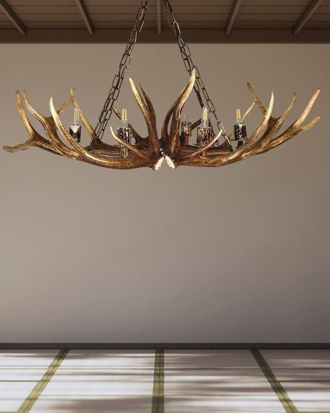 Rustic Light Fixture, Wilderness Decor, Lodge Living Room, Antler Decor, Elk Horn, Antler Lights, Decor Stand, Rustic Light, Rustic Light Fixtures